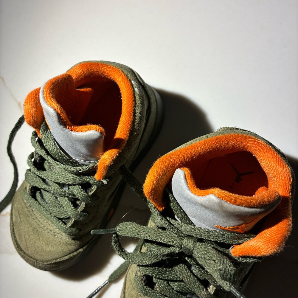 Kids Olive Green and Orange Sneakers - Picture 5 of 6